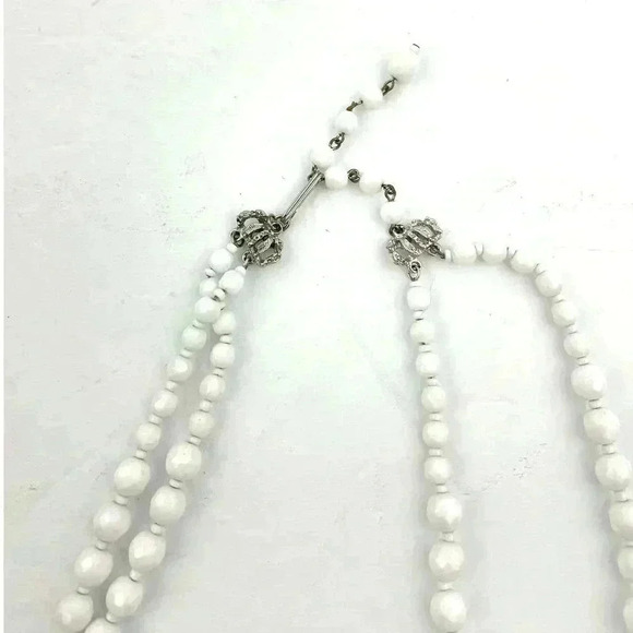 VTG Hobe White Glass Bead Necklace Layered Signed 16" 1960's Rare - Picture 11 of 15